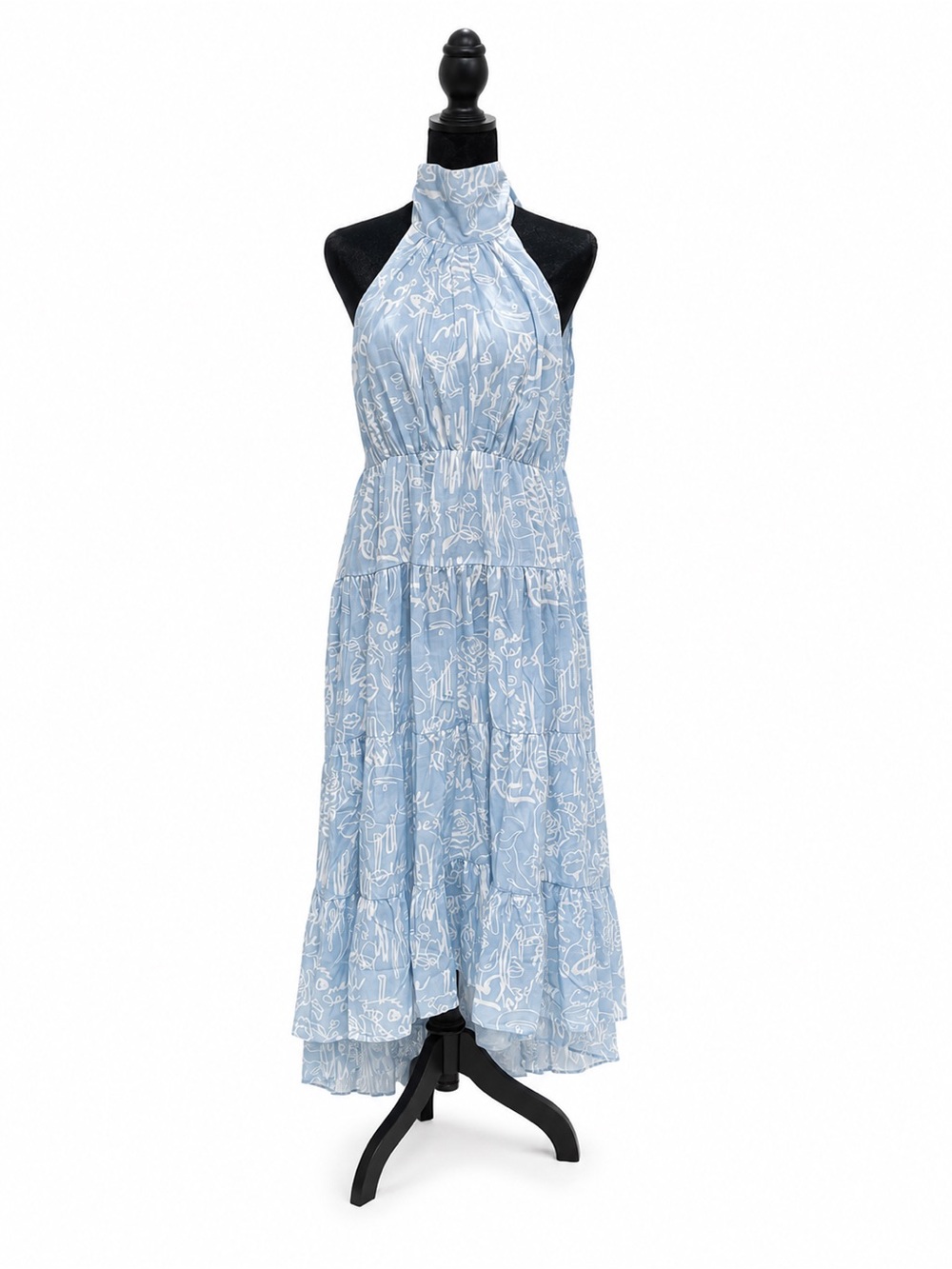 Light Blue Halter Tiered Maxi Dress